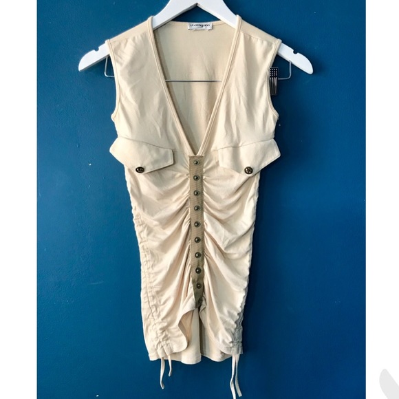 Sharagano Tops - Sharagano Stretch Military Green Cream Tank Top